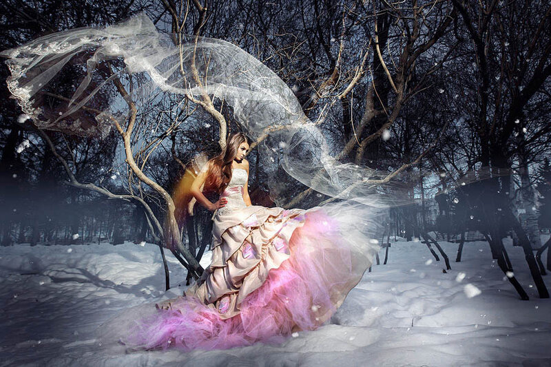 Woman in Pink Dress — Dramatic, Winter