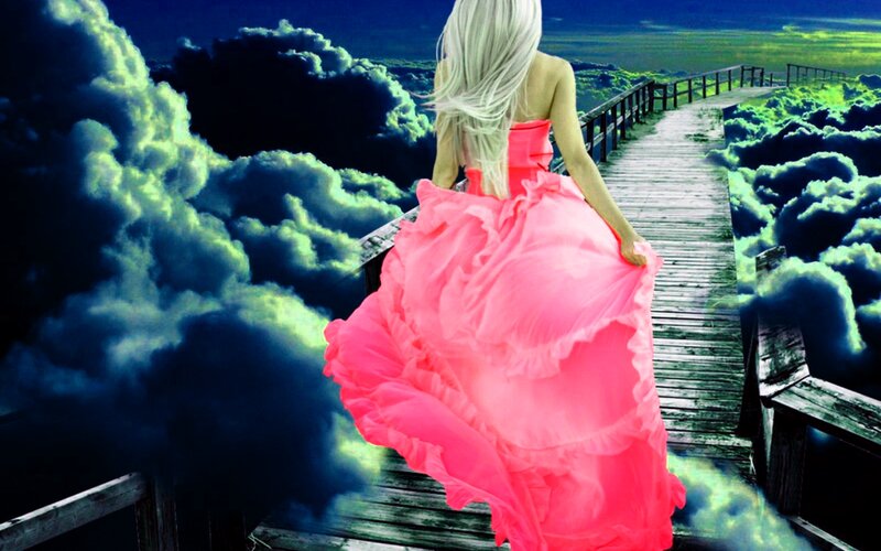 Woman in Pink Dress — Dreamy, Digital Art, Bridge