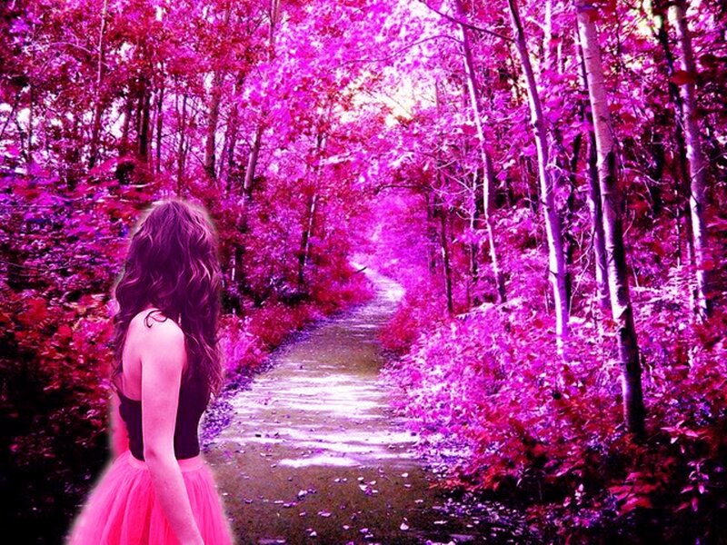 Woman in Pink Dress — Dreamy, Digital Art, Path