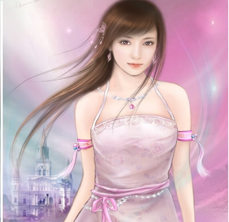 Woman in Pink Dress — Dreamy, Digital Art