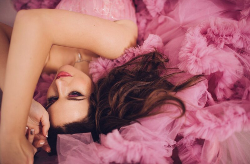Woman in Pink Dress — Dreamy, Photograph, Makeup