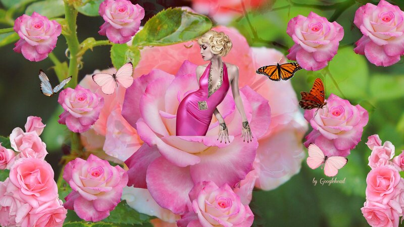 Woman in Pink Dress — Dreamy, Spring, Digital Art