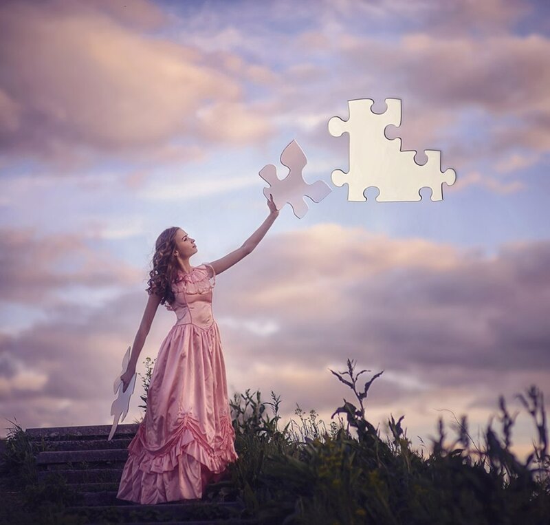 Woman in Pink Dress — Dreamy, Sunset, Photograph, Puzzle Pieces