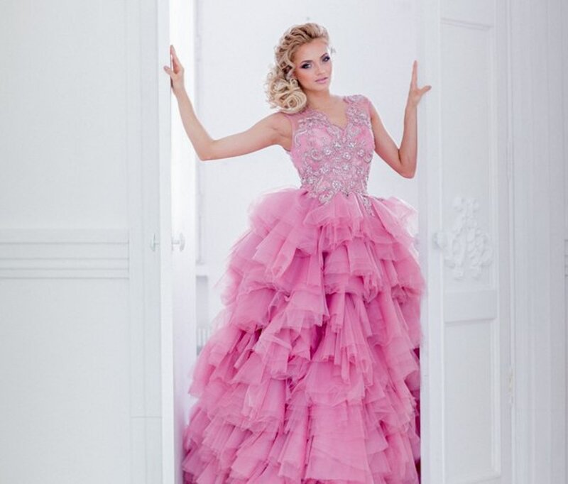 Woman in Pink Dress — Elegant, Photograph, Door