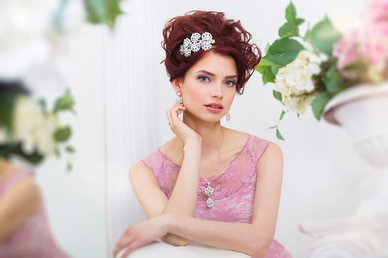 Woman in Pink Dress — Elegant, Photograph, Flowers, Jewelry