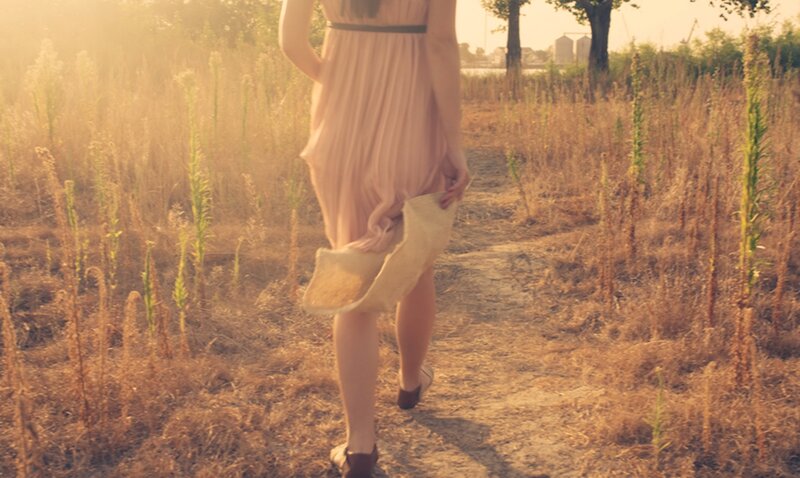 Woman in Pink Dress — Golden, Serene