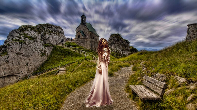 Woman in Pink Dress — Green, Dramatic, Digital Art