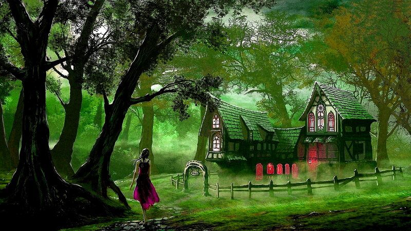 Woman in Pink Dress — Green, Mysterious