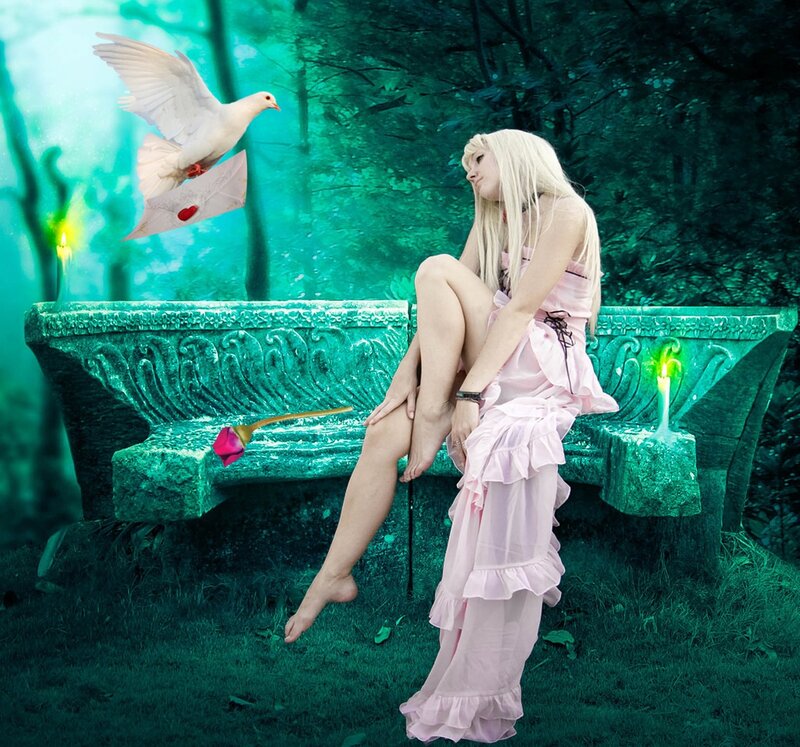 Woman in Pink Dress — Green, Serene, Night