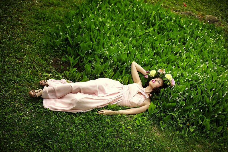 Woman in Pink Dress — Green, Serene, Spring