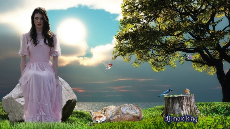 Woman in Pink Dress — Green, Serene, Sunset