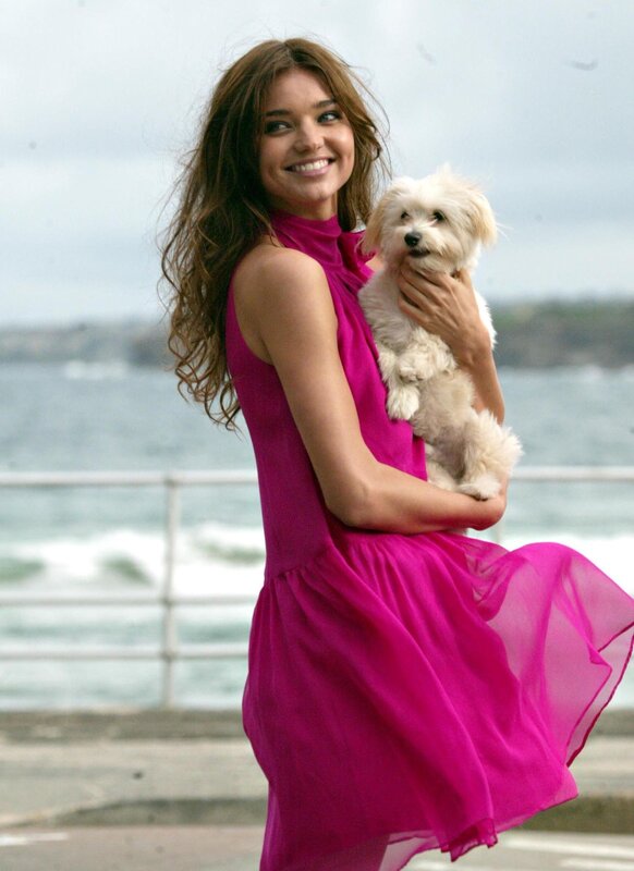 Woman in pink dress holding dog