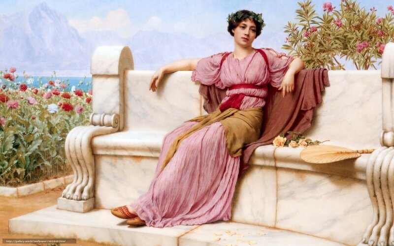 Woman in pink dress on bench