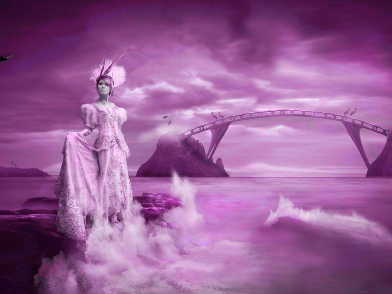 Woman in Pink Dress — Purple, Dramatic, Digital Art