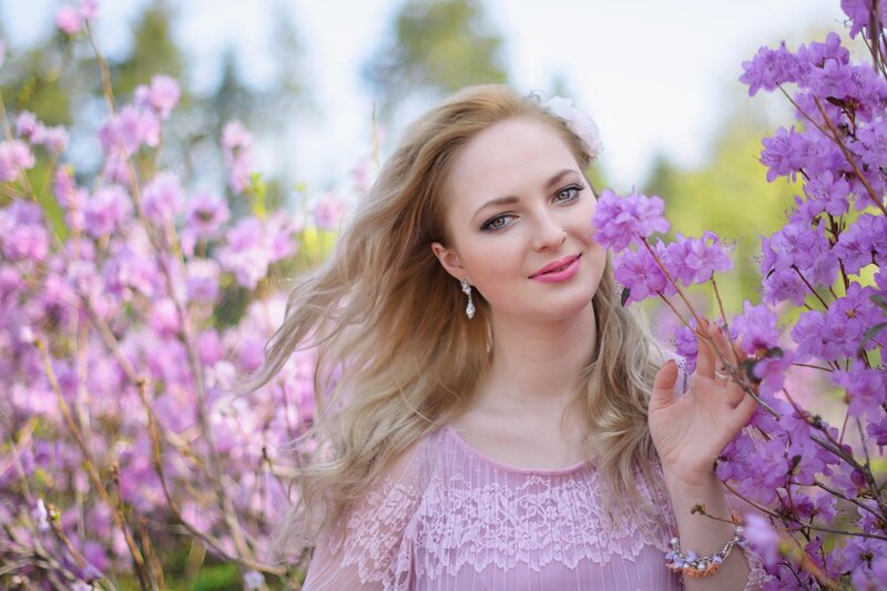 Woman in Pink Dress — Purple, Serene, Spring