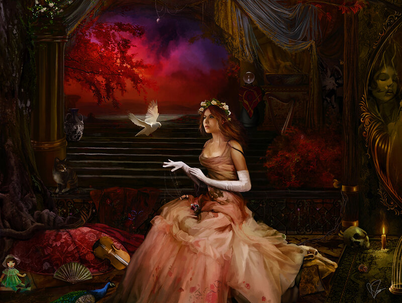 Woman in Pink Dress — Red, Dramatic, Sunset