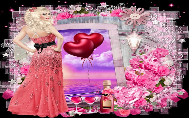 Woman in Pink Dress — Romantic, Sunset, Digital Art