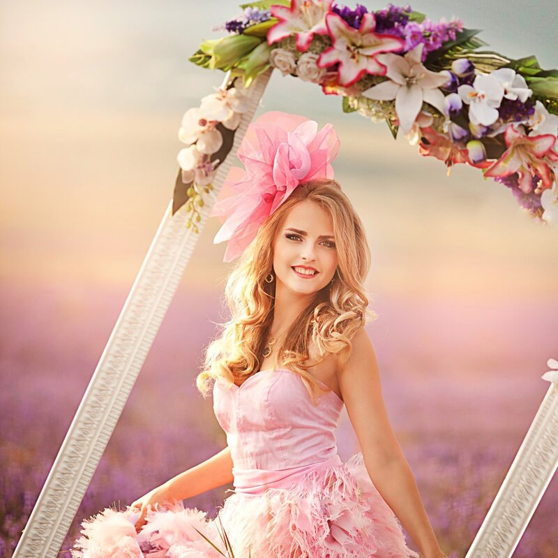Woman in Pink Dress — Romantic, Sunset, Photograph