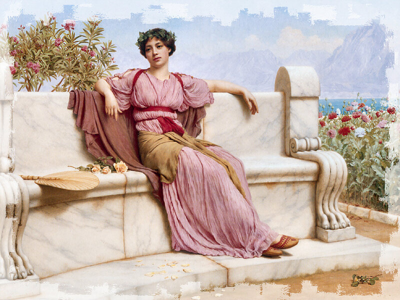 Woman in Pink Dress — Serene, Afternoon, Painting