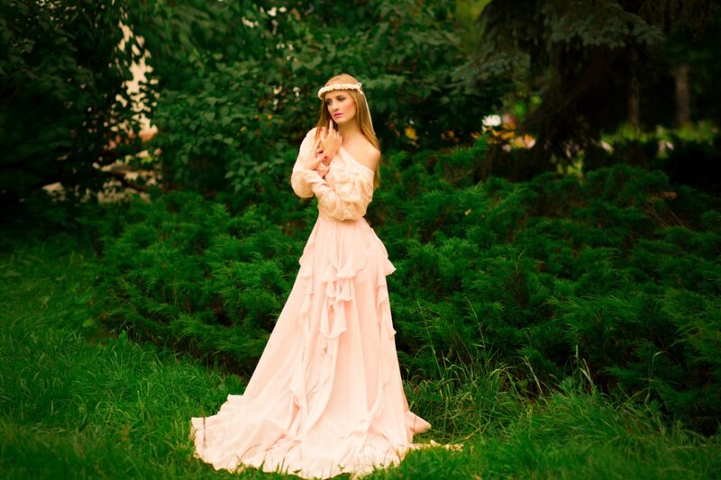 Woman in Pink Dress — Serene, Afternoon, Photograph, Crown