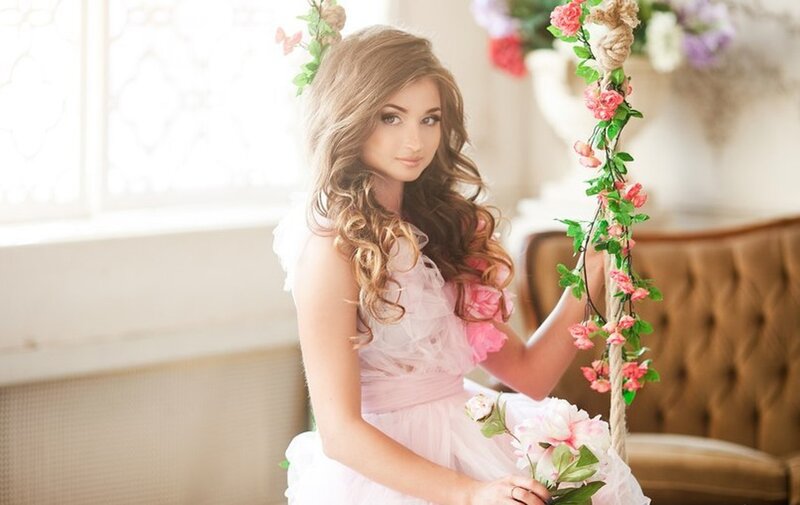 Woman in Pink Dress — Serene, Afternoon, Photograph, Flowers, Swing