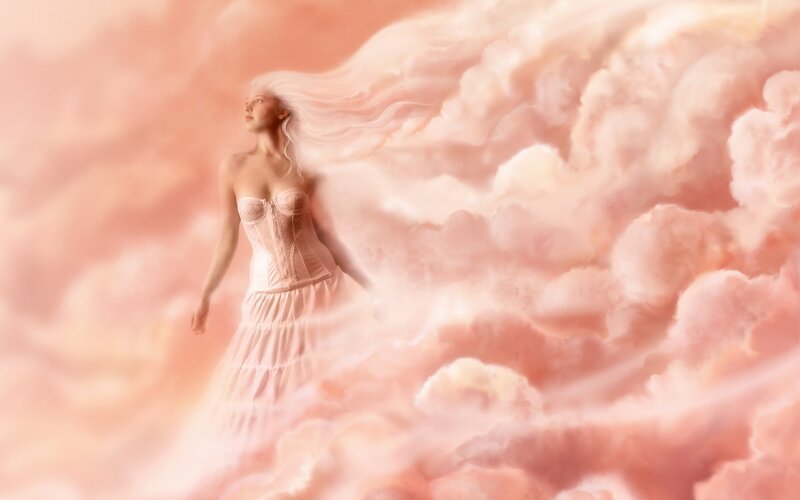 Woman in Pink Dress — Serene, Digital Art