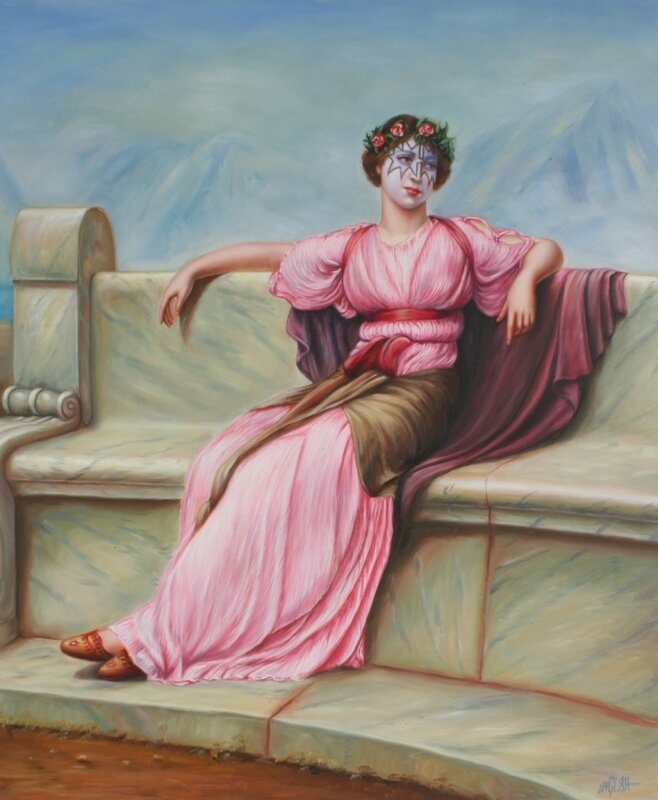 Woman in Pink Dress — Serene, Painting, Couch