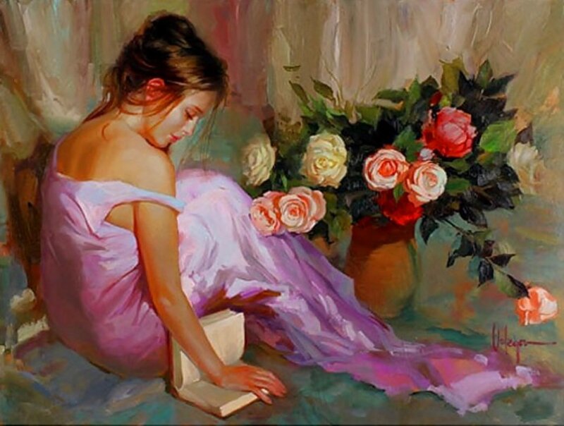 Woman in Pink Dress — Serene, Painting