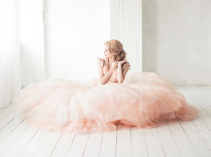 Woman in Pink Dress — Serene, Photograph, Floor, Wall