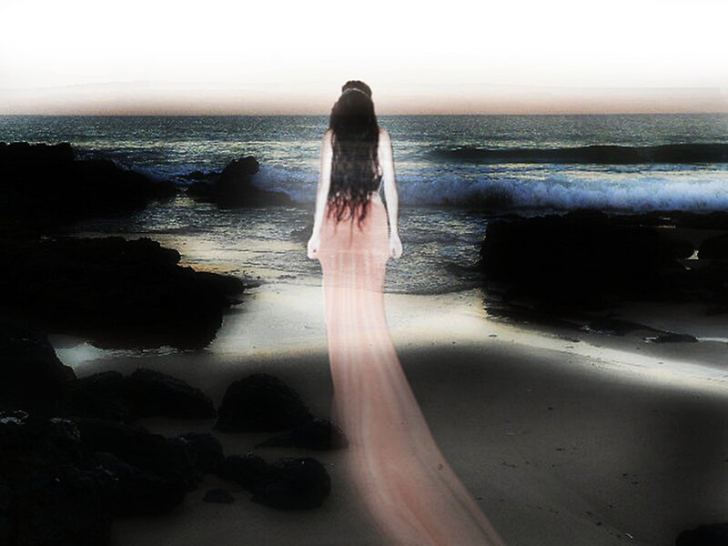 Woman in Pink Dress — Serene, Sunset, Digital Art