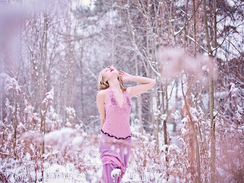 Woman in Pink Dress — Serene, Winter