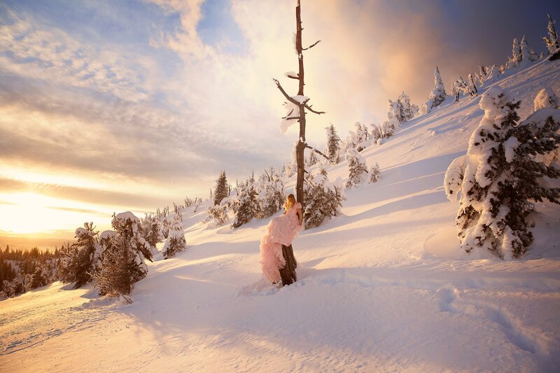 Woman in Pink Dress — White, Serene, Sunrise