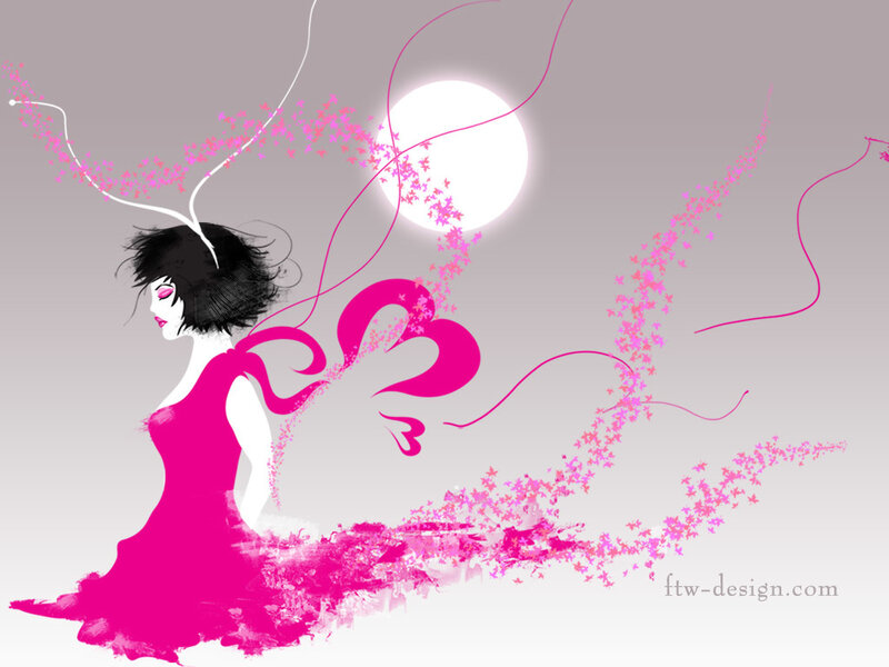 woman in pink dress with butterflies