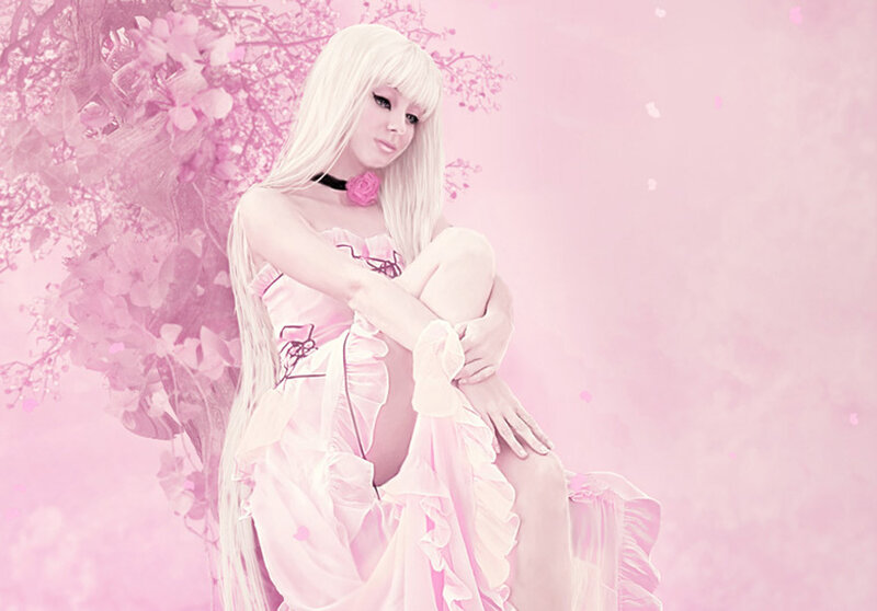 woman in pink dress with flowers