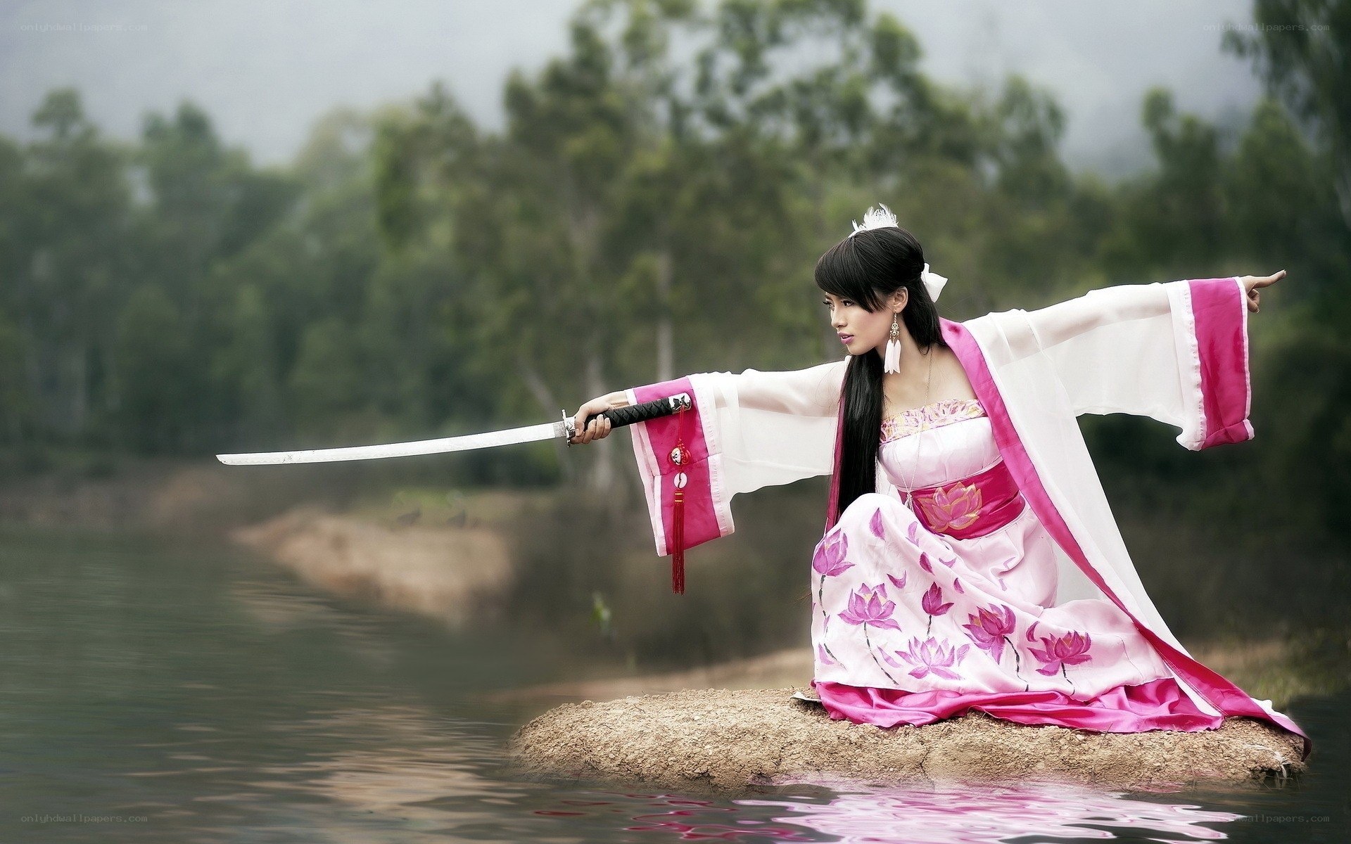 woman in pink dress with sword