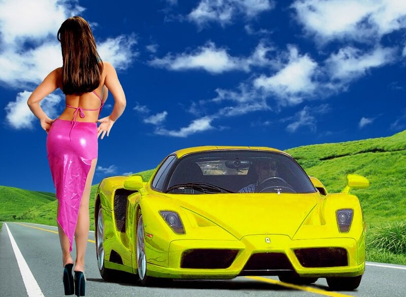 Woman in Pink Dress — Yellow, Dramatic