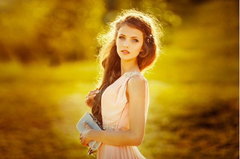 Woman in Pink Dress — Yellow, Serene, Sunset