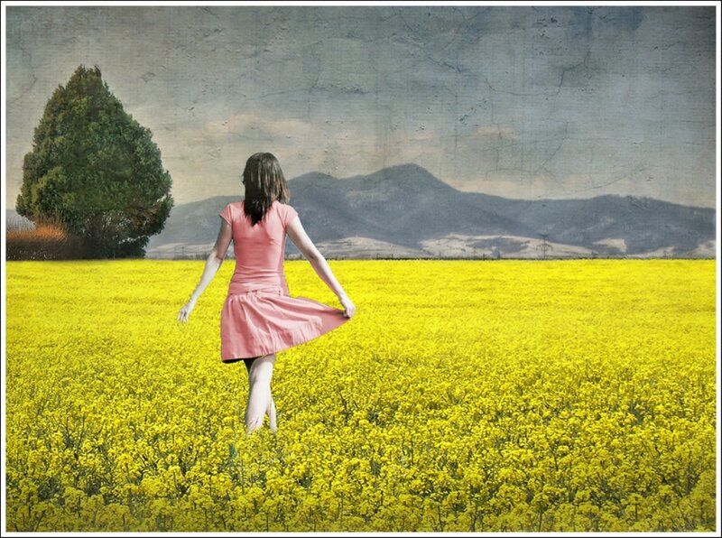 Woman in Pink Dress — Yellow, Serene
