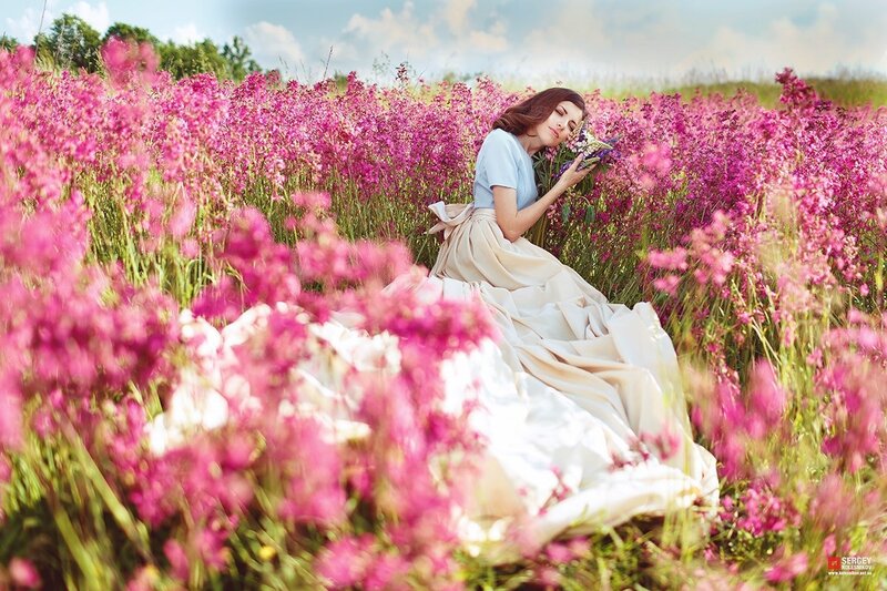 Woman in Pink Field — Serene