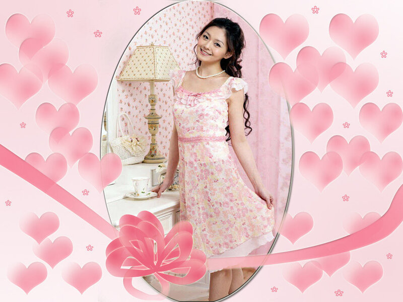 Woman in pink floral dress