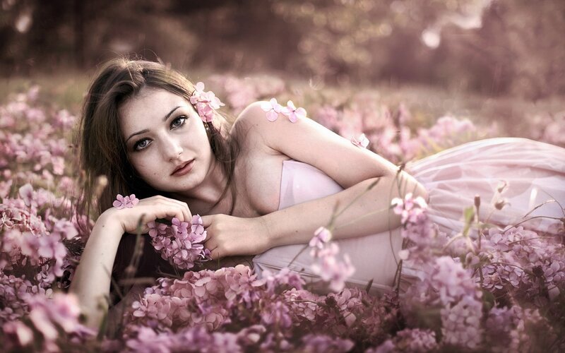 woman in pink flower field