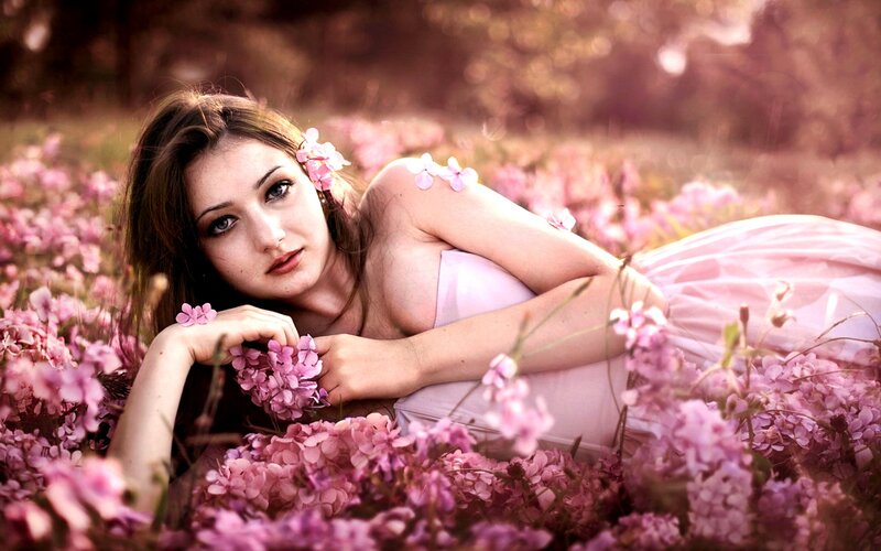 woman in pink flower field