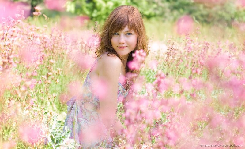 woman in pink flower field