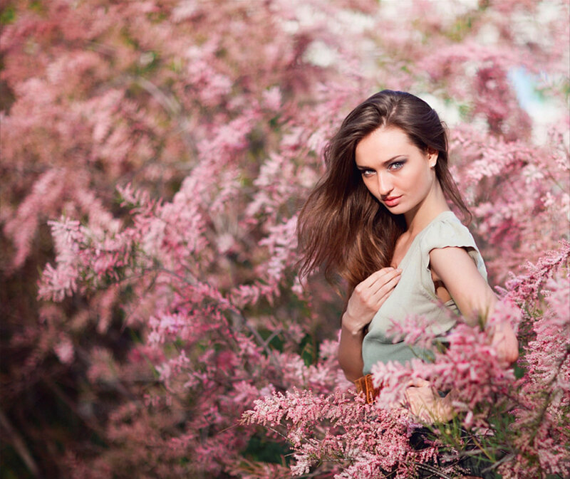 Woman in Pink Flowers — Serene, Spring