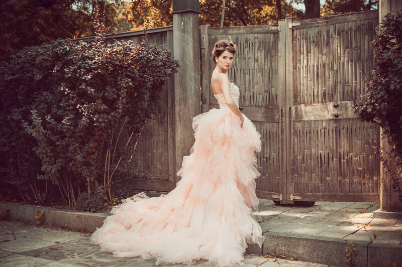 Woman in Pink Gown — Dramatic, Autumn, Photograph