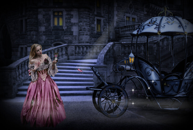Woman in Pink Gown — Dramatic, Night, Digital Art