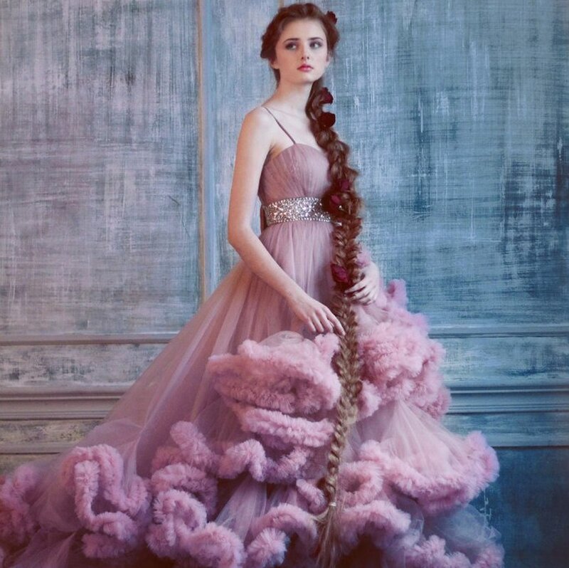 Woman in Pink Gown — Dramatic, Photograph, Dress, Braid