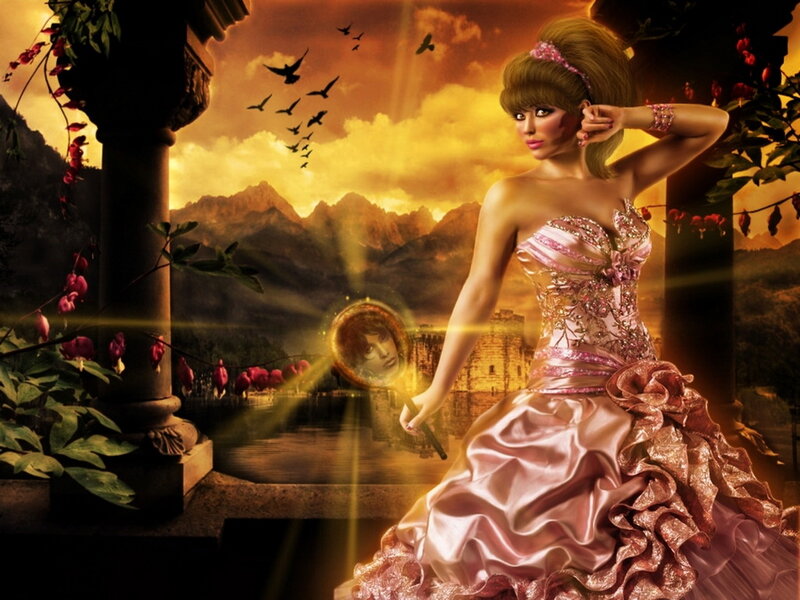 Woman in Pink Gown — Dramatic, Sunset