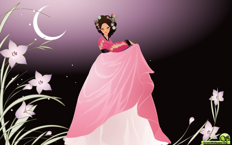 woman in pink hanbok under moonlight