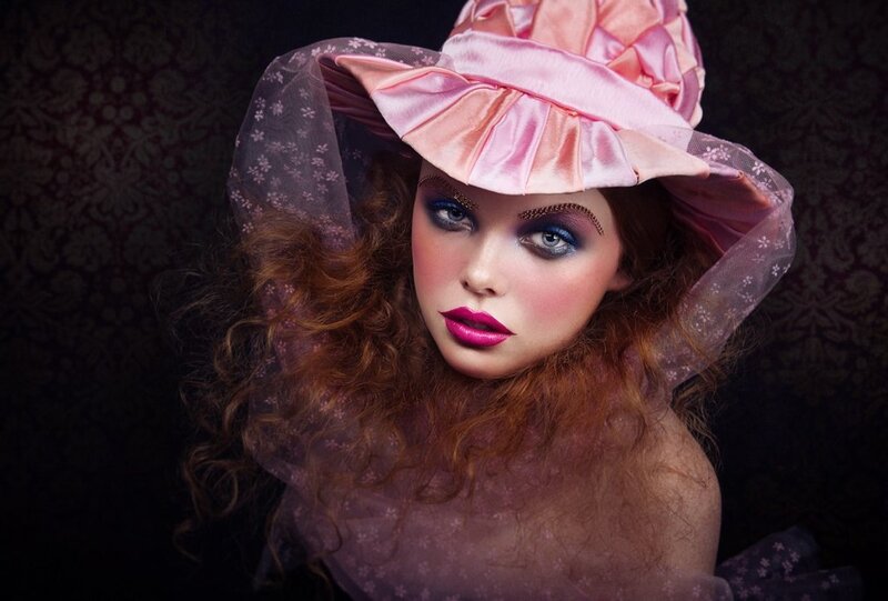 Woman in Pink Hat — Dramatic, Photograph, Makeup